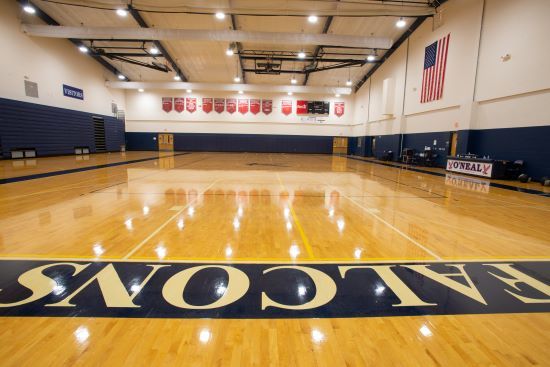 Full size gymnasium for high school basketball and volleyball and physical education classes